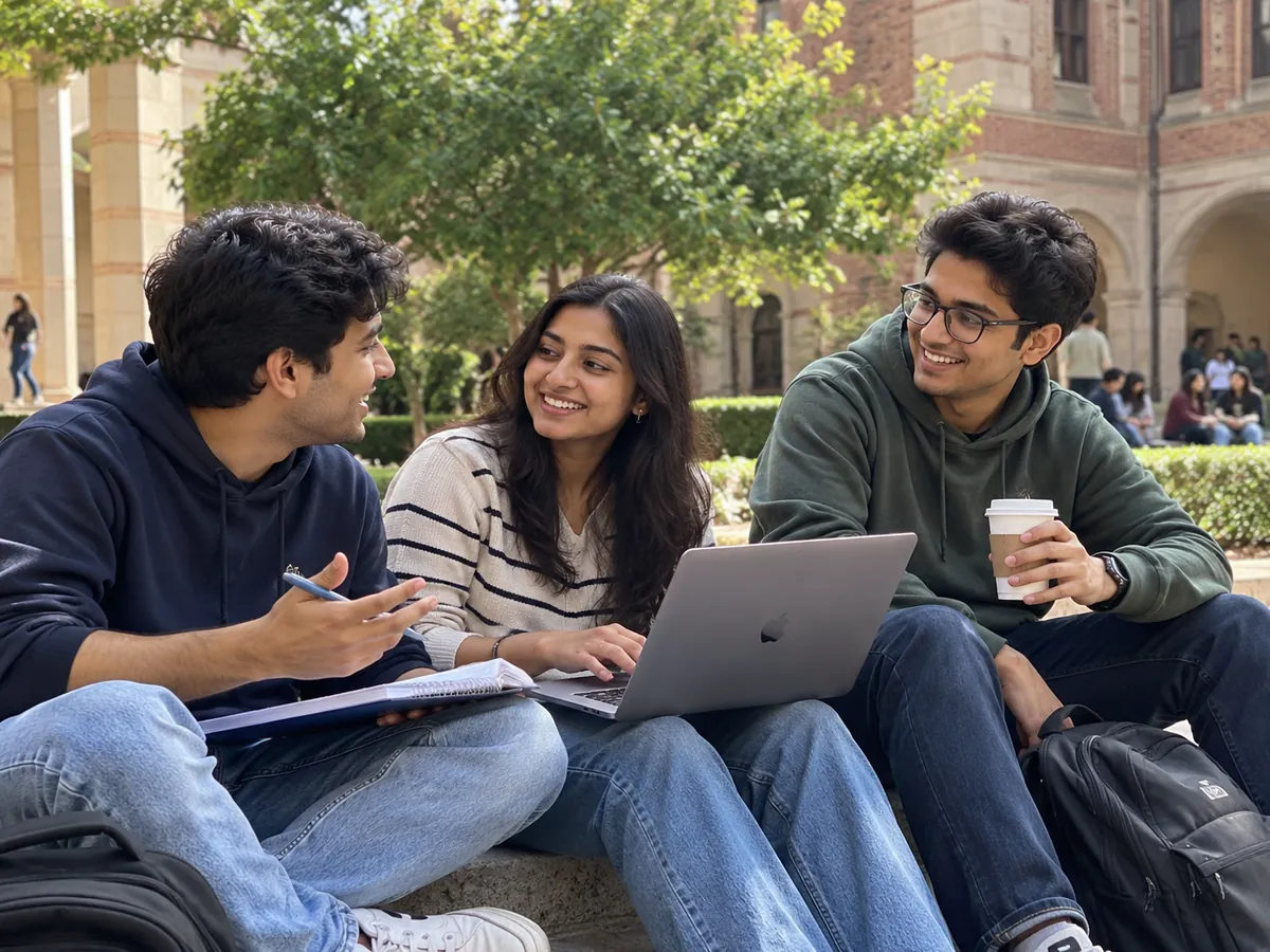 Friendly campus study circle with everyday students